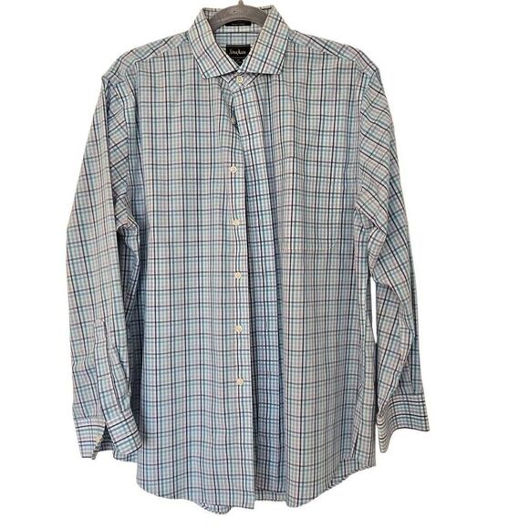 Neiman Marcus Mens Plaid Wrinkle-Free Dress Shirt Multicolor Size 15.5/32-33 - Picture 2 of 11
